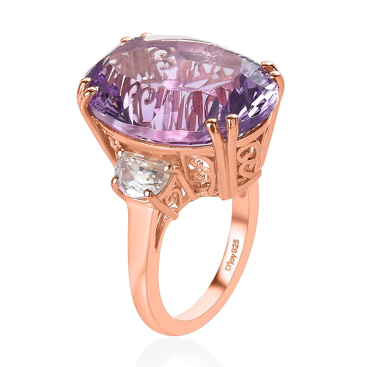 Concave Cut Rose De France Amethyst, White Topaz Ring in Vermeil RG Over Sterling Silver (Size 6.0) 19.35 ctw image number 3