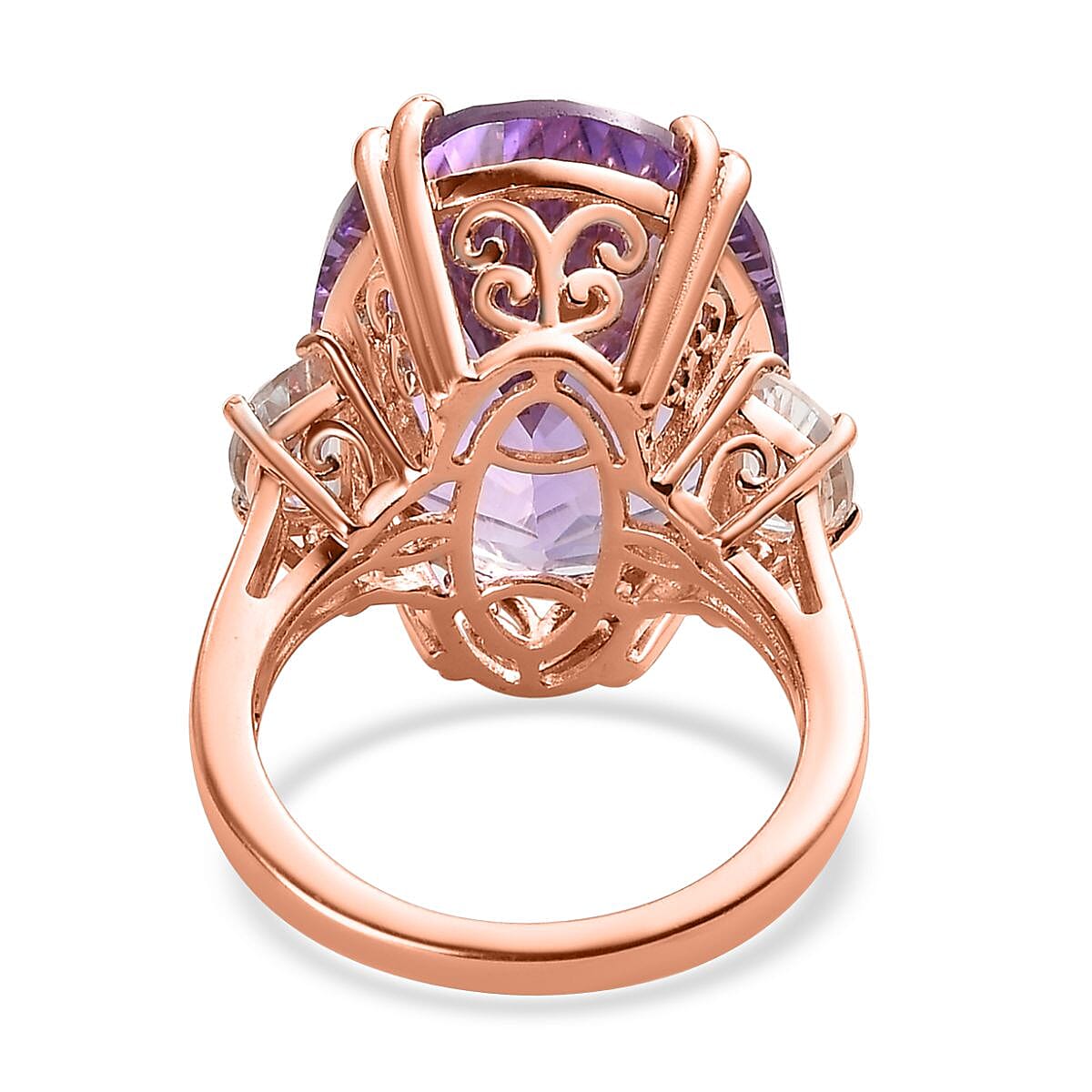 Concave Cut Rose De France Amethyst, White Topaz Ring in Vermeil RG Over Sterling Silver (Size 6.0) 19.35 ctw image number 4
