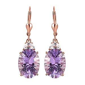 Concave Cut Rose De France Amethyst and White Topaz Lever Back Earrings in Vermeil Rose Gold Over Sterling Silver 12.50 ctw