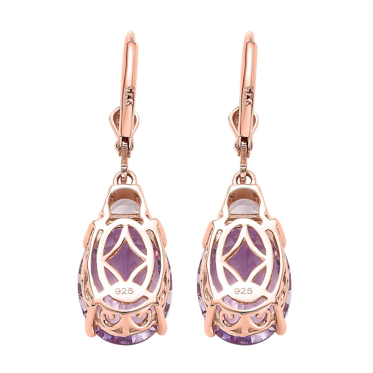 Concave Cut Rose De France Amethyst and White Topaz Lever Back Earrings in Vermeil Rose Gold Over Sterling Silver 12.50 ctw image number 4