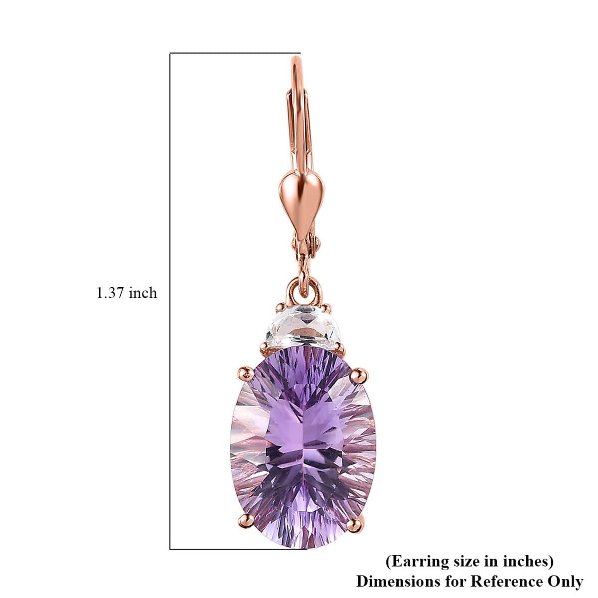 Concave Cut Rose De France Amethyst and White Topaz Lever Back Earrings in Vermeil Rose Gold Over Sterling Silver 12.50 ctw image number 5