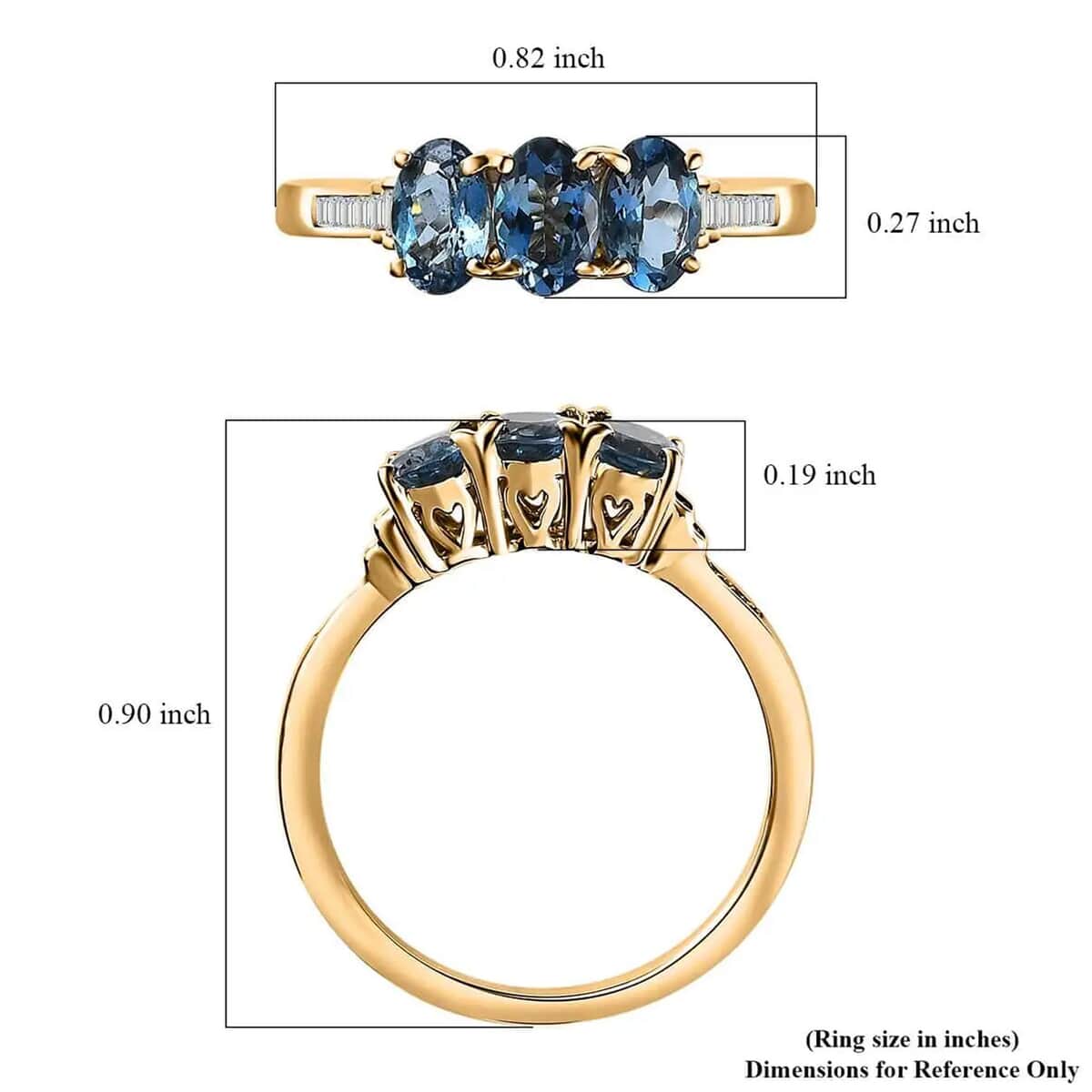 AAA Santa Maria Aquamarine Three Stone Ring in 14K Yellow Gold, G-H I2 Diamond Accent Ring, Aquamarine Jewelry, Birthstone Gift For Her 1.25 ctw image number 6