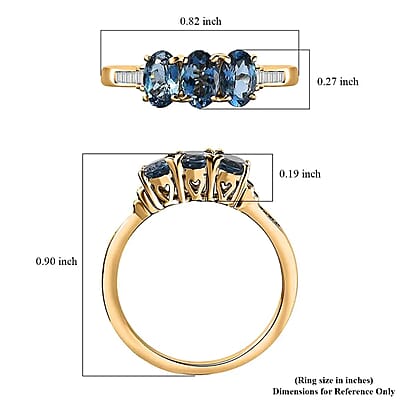 AAA Santa Maria Aquamarine Three Stone Ring in 14K Yellow Gold, G-H I2 Diamond Accent Ring, Aquamarine Jewelry, Birthstone Gift For Her 1.25 ctw