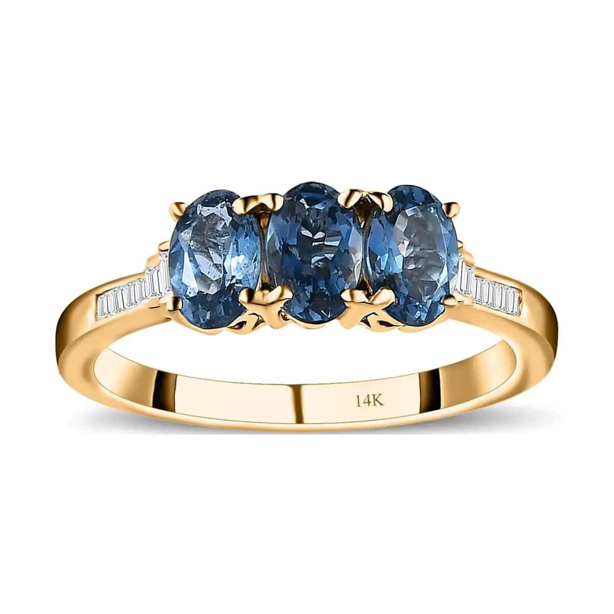 AAA Santa Maria Aquamarine and G-H I2 Diamond 1.25 ctw Accent Ring in 14K Yellow Gold, Aquamarine Jewelry, Birthstone Gift For Her (Size 5.0) image number 0