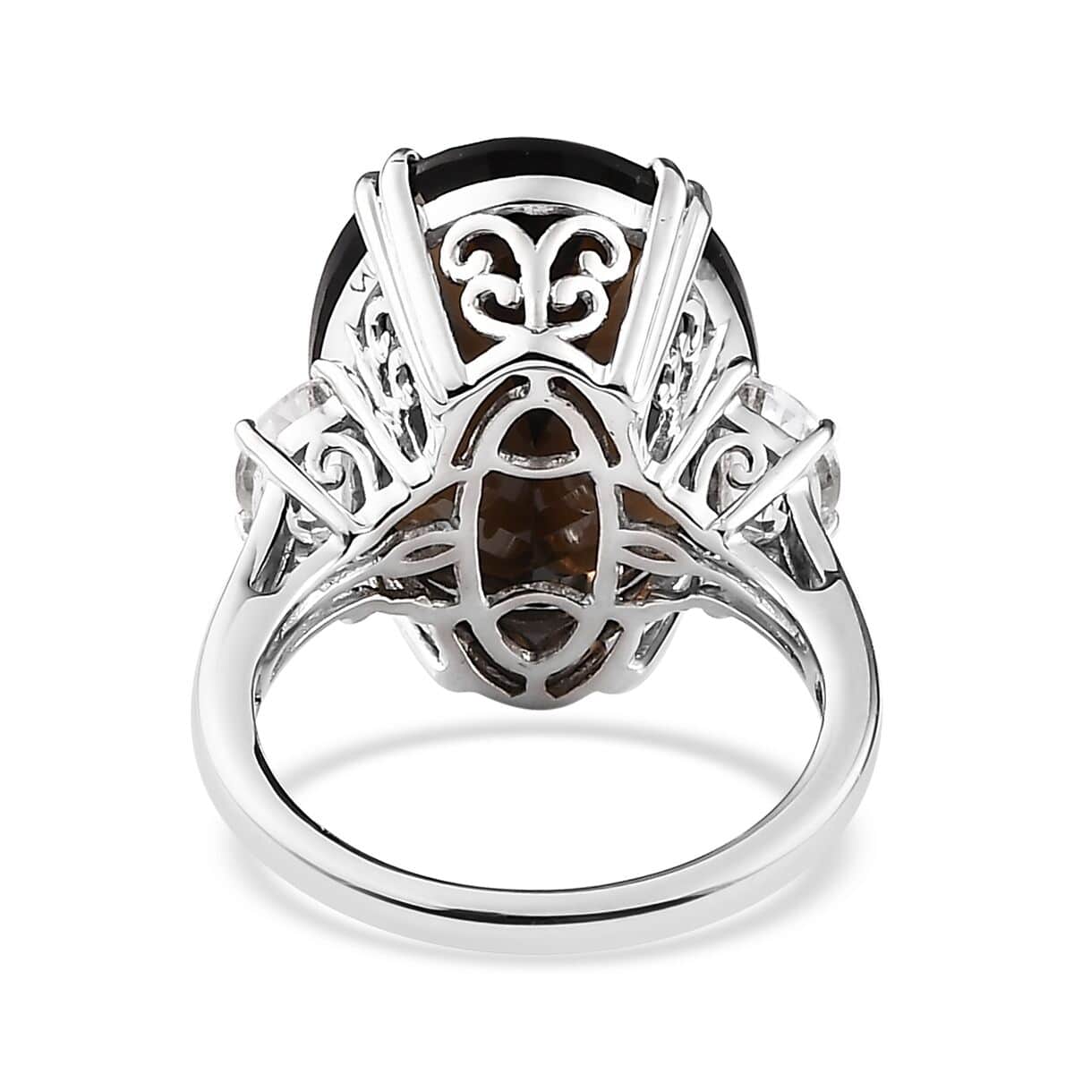 Concave Cut Brazilian Smoky Quartz and White Topaz Ring in Platinum Over Sterling Silver (Size 10.0) 19.35 ctw image number 4