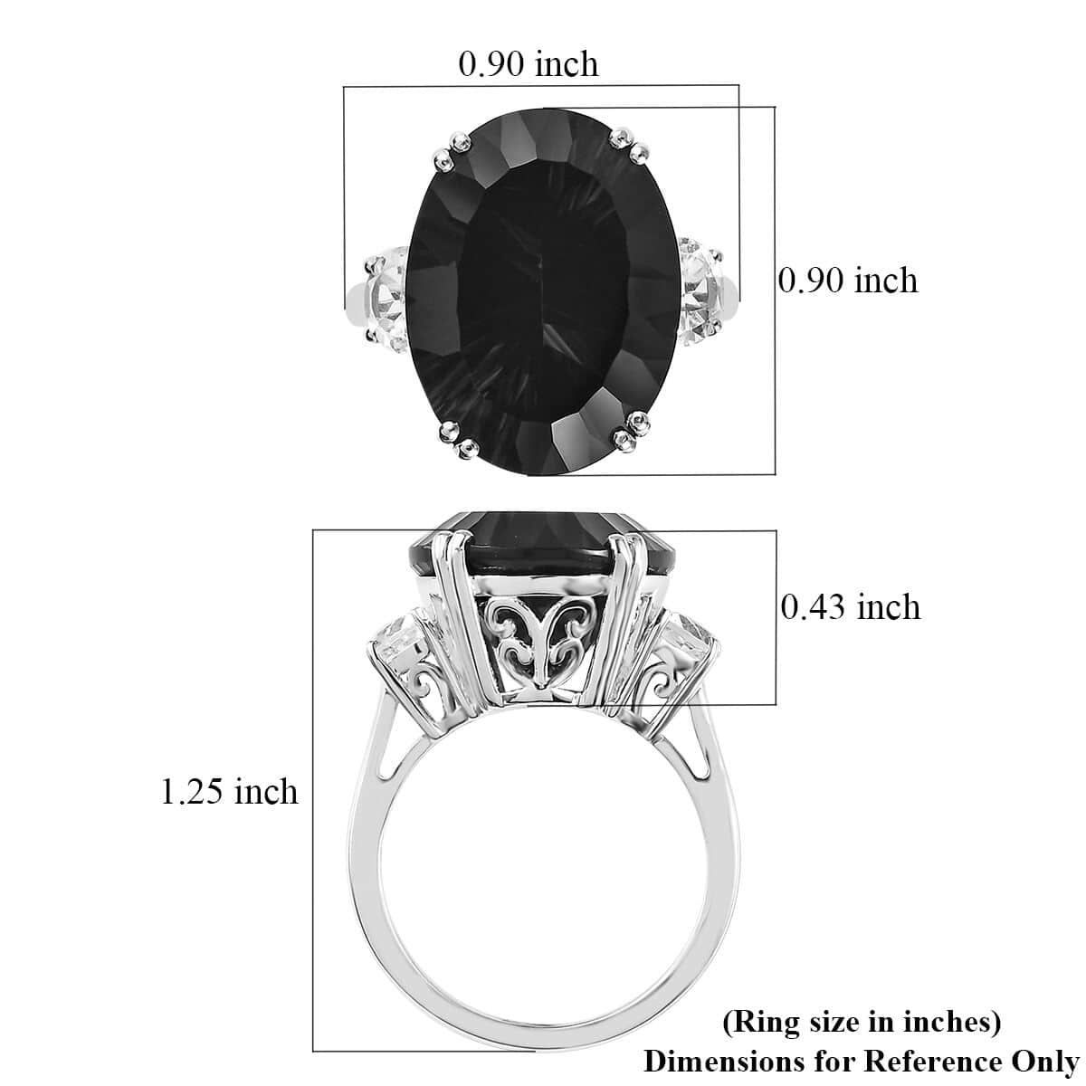 Concave Cut Brazilian Smoky Quartz and White Topaz Ring in Platinum Over Sterling Silver (Size 10.0) 19.35 ctw image number 5