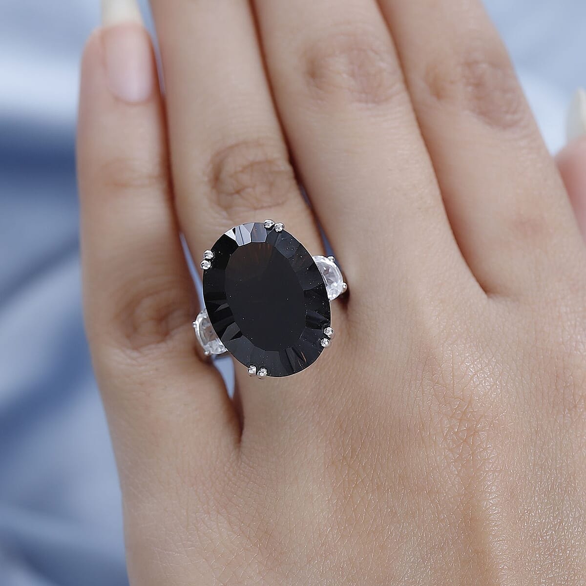 Concave Cut Brazilian Smoky Quartz and White Topaz Ring in Platinum Over Sterling Silver (Size 6.0) 19.35 ctw image number 2