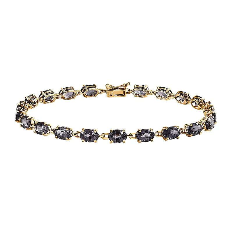 Luxoro AAA Collector Edition Platinum Spinel 10.50ctw Link Bracelet in 14K Yellow Gold (6.50 In)