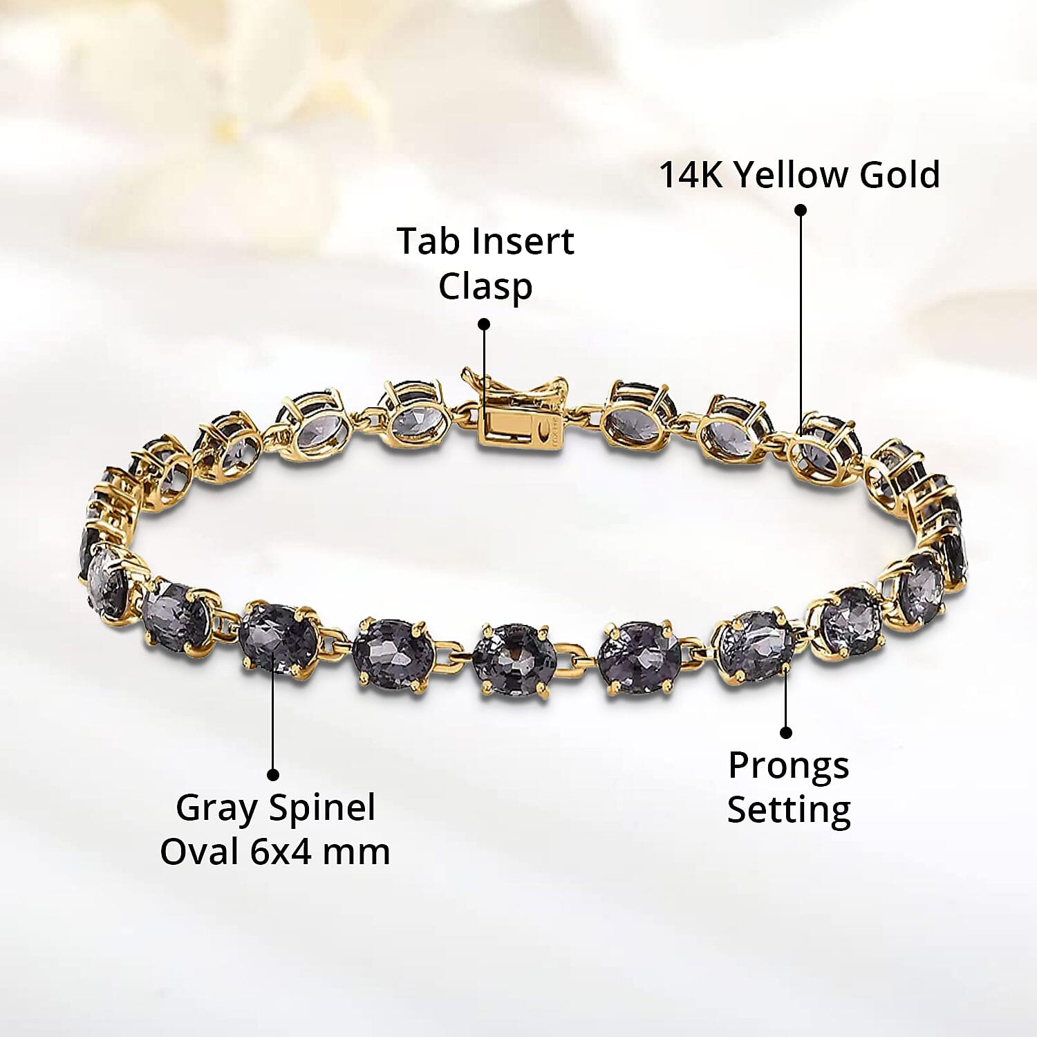 Luxoro AAA Collector Edition Platinum Spinel 10.50ctw Link Bracelet in 14K Yellow Gold (6.50 In)
