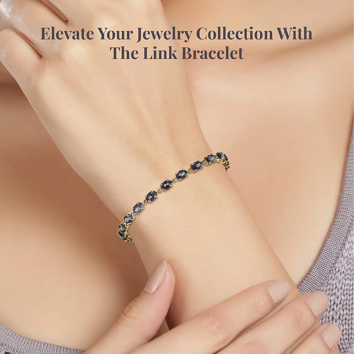 Luxoro AAA Collector Edition Platinum Spinel 12.75ctw Link Bracelet in 14K Yellow Gold (8.00 In) image number 2