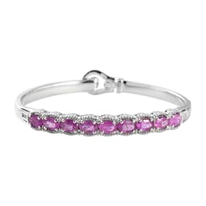 Ilakaka Hot Pink Sapphire (FF) and White Zircon Bangle Bracelet in Platinum Over Sterling Silver (6.50 In) 6.50 ctw