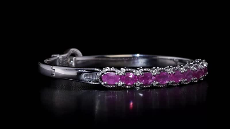 Doorbuster Ilakaka Hot Pink Sapphire (FF) and White Zircon Bangle Bracelet in Platinum Over Sterling Silver (6.50 In) 6.50 ctw