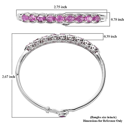Ilakaka Hot Pink Sapphire (FF) and White Zircon Bangle Bracelet in Platinum Over Sterling Silver (6.50 In) 6.50 ctw