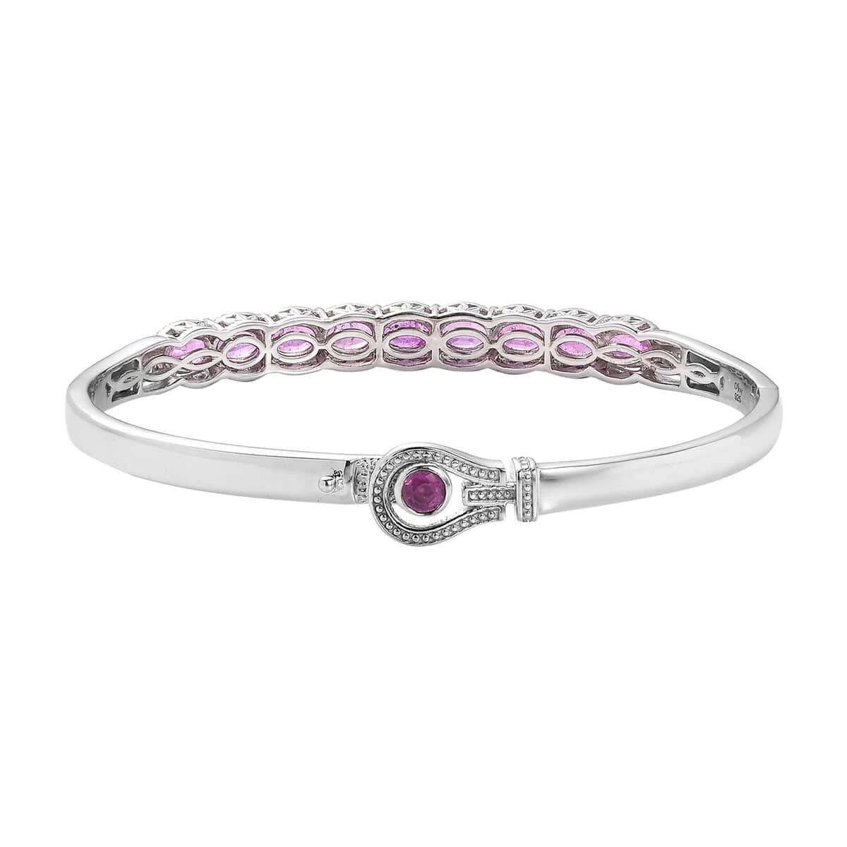 Ilakaka Hot Pink Sapphire (FF) and White Zircon Bangle Bracelet in Platinum Over Sterling Silver (7.25 In) 6.50 ctw image number 4