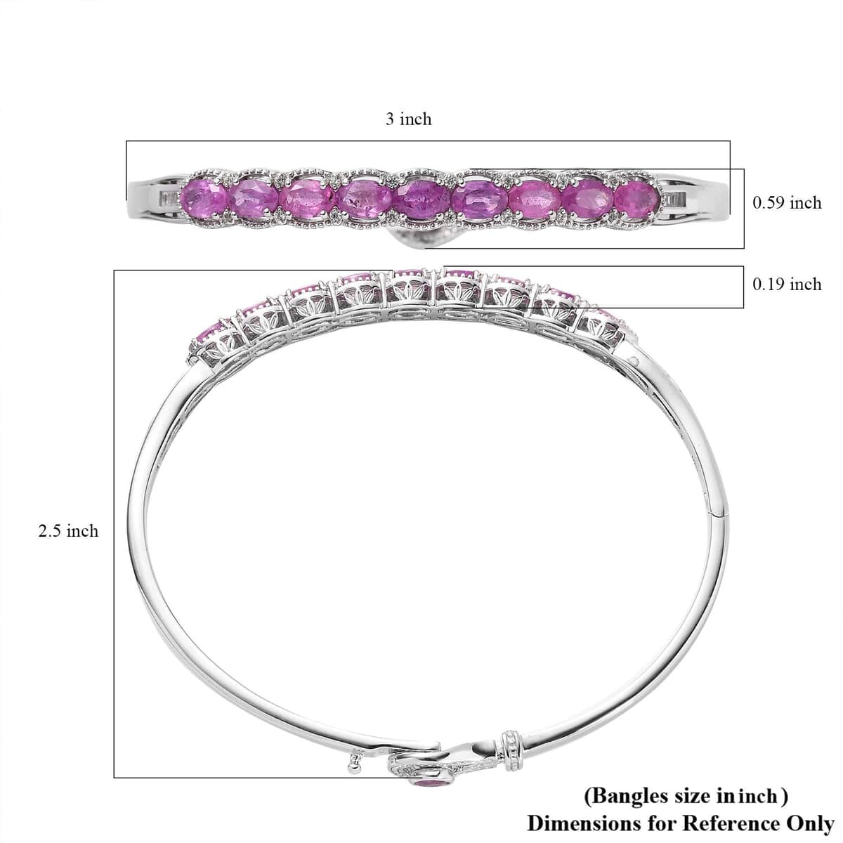 Ilakaka Hot Pink Sapphire (FF) and White Zircon Bangle Bracelet in Platinum Over Sterling Silver (7.25 In) 6.50 ctw image number 5