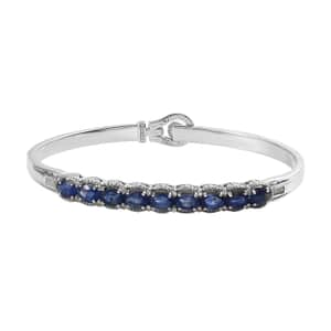 Masoala Sapphire (D) and White Zircon 6.90 ctw Bangle Bracelet in Platinum Over Sterling Silver (7.25 In)