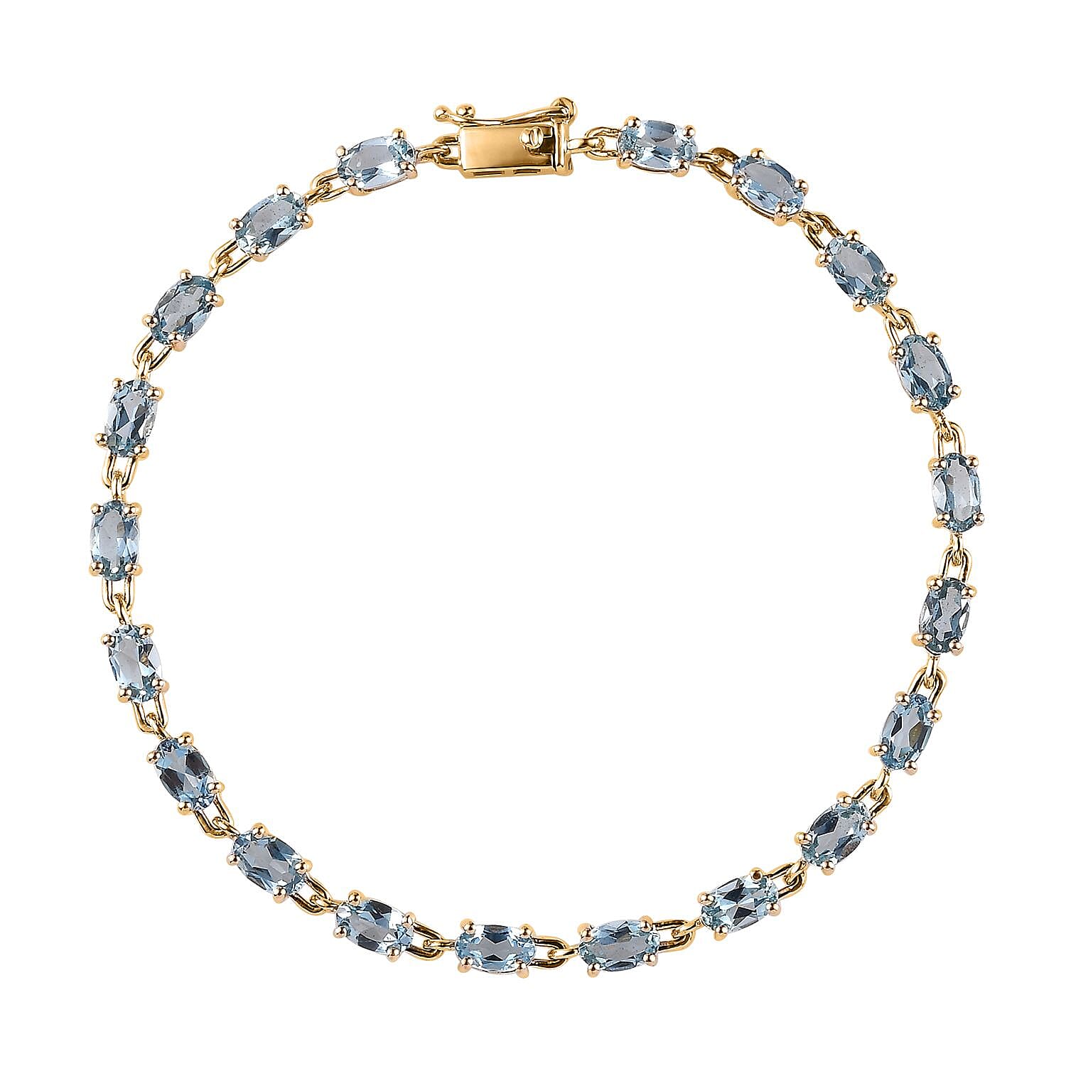 Luxoro AAA Santa Maria Aquamarine 4.00 ctw Link Bracelet in 14K Yellow Gold (6.50 In)