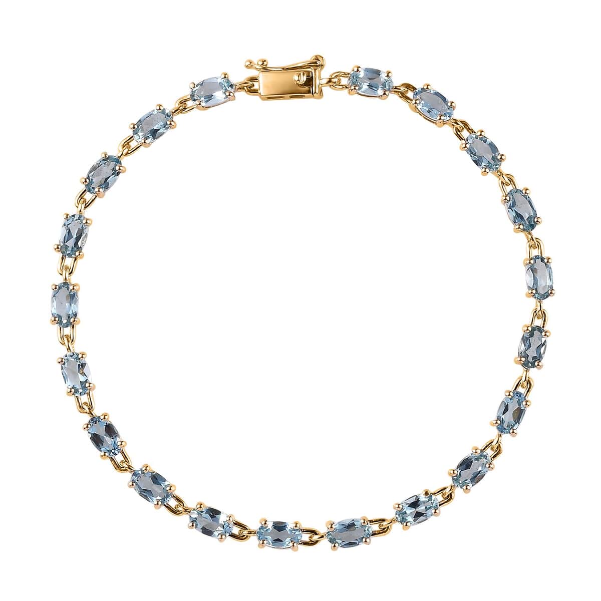 Doorbuster Luxoro 14K Yellow Gold AAA Santa Maria Aquamarine Link Bracelet (8.00 In) 5.40 ctw (Del. in 7-10 Days) image number 0