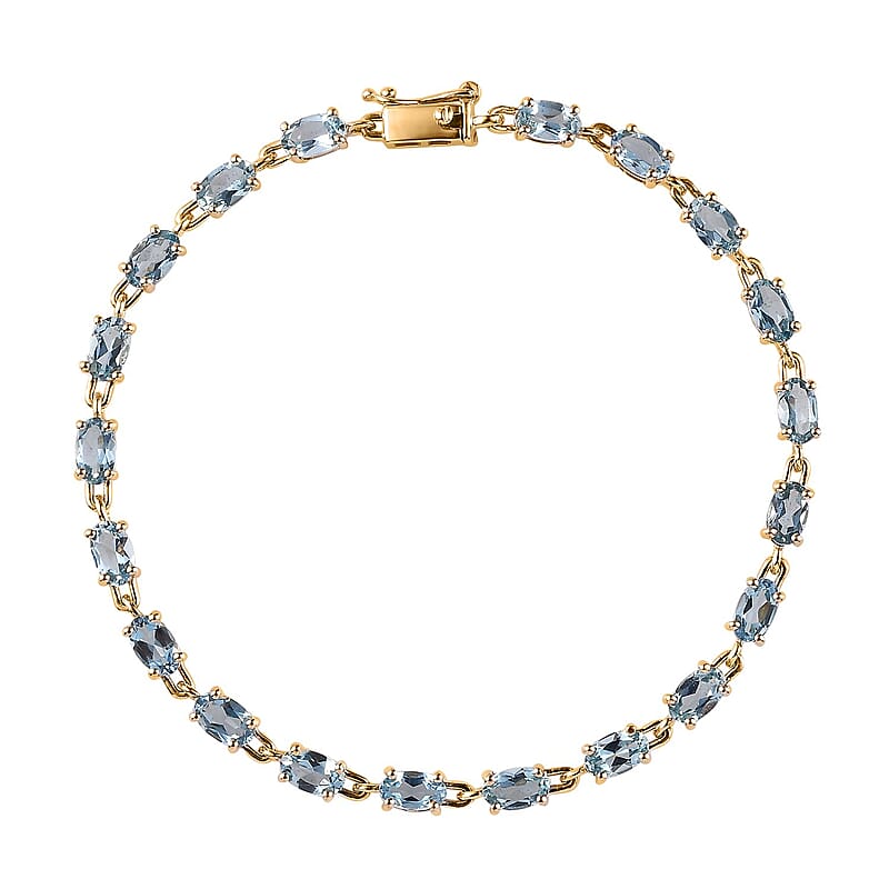 Luxoro AAA Santa Maria Aquamarine 4.00 ctw Link Bracelet in 14K Yellow Gold (6.50 In)