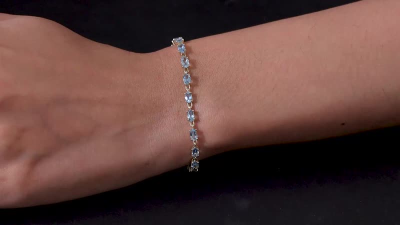 Doorbuster Luxoro 14K Yellow Gold AAA Santa Maria Aquamarine Link Bracelet (8.00 In) 5.40 ctw (Del. in 7-10 Days)