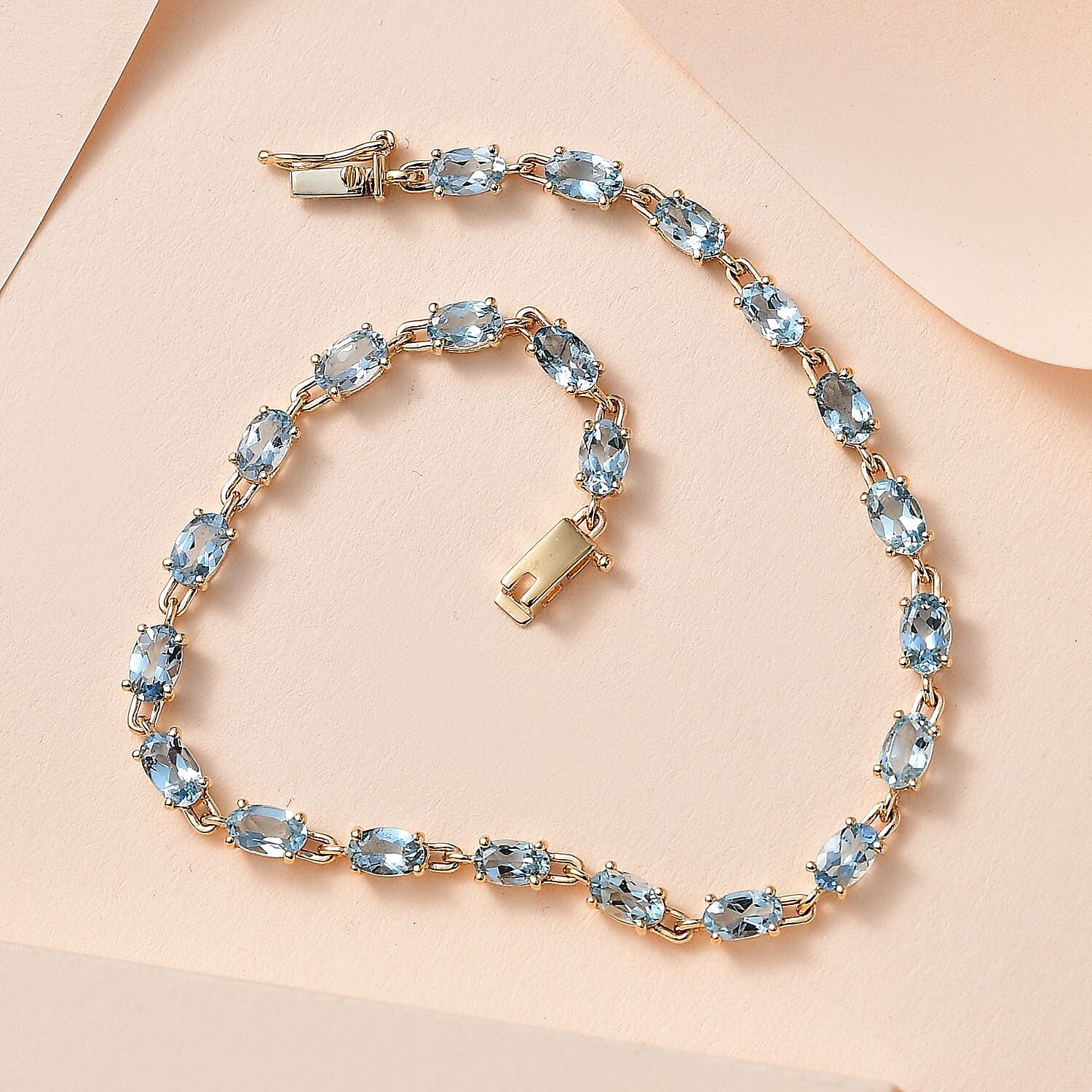 Luxoro AAA Santa Maria Aquamarine 4.00 ctw Link Bracelet in 14K Yellow Gold (6.50 In)