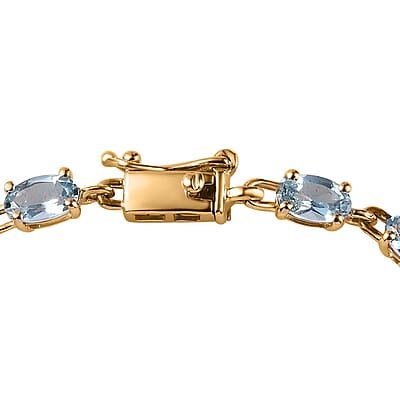 Luxoro AAA Santa Maria Aquamarine 4.00 ctw Link Bracelet in 14K Yellow Gold (6.50 In)