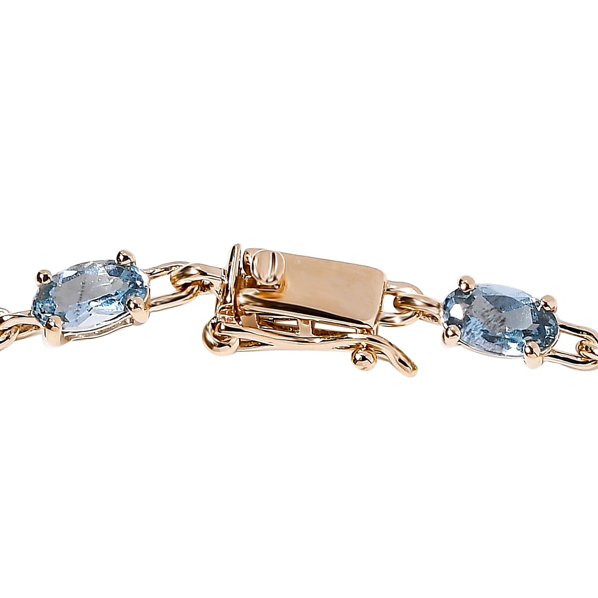 Luxoro 14K Yellow Gold AAA Santa Maria Aquamarine Link Bracelet (8.00 In) 4.80 ctw image number 3