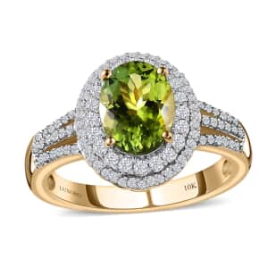 Luxoro 10K Yellow Gold Premium Natural Calabar Green Tourmaline and Moissanite Ring (Size 10.0) 4.20 Grams 2.70 ctw