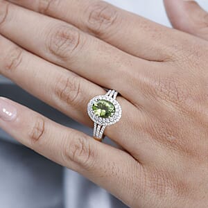 Luxoro Premium Natural Calabar Green Tourmaline and Moissanite 2.70 ctw Ring in 10K Yellow Gold (Size 10.0)