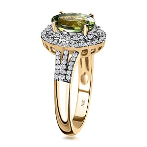 Luxoro Premium Natural Calabar Green Tourmaline and Moissanite 2.70 ctw Ring in 10K Yellow Gold (Size 10.0)