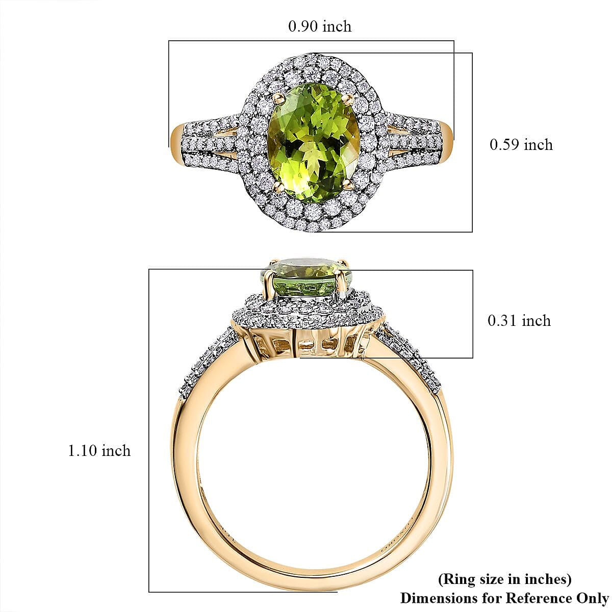 Luxoro Premium Natural Calabar Green Tourmaline and Moissanite 2.70 ctw Ring in 10K Yellow Gold (Size 10.0) image number 5