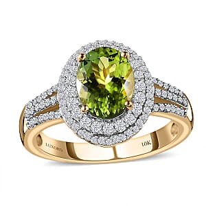 Luxoro Premium Natural Calabar Green Tourmaline and Moissanite 2.70 ctw Ring in 10K Yellow Gold (Size 6.0)
