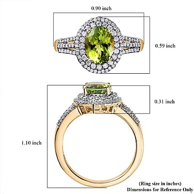 Luxoro Premium Natural Calabar Green Tourmaline and Moissanite 2.70 ctw Ring in 10K Yellow Gold (Size 6.0)