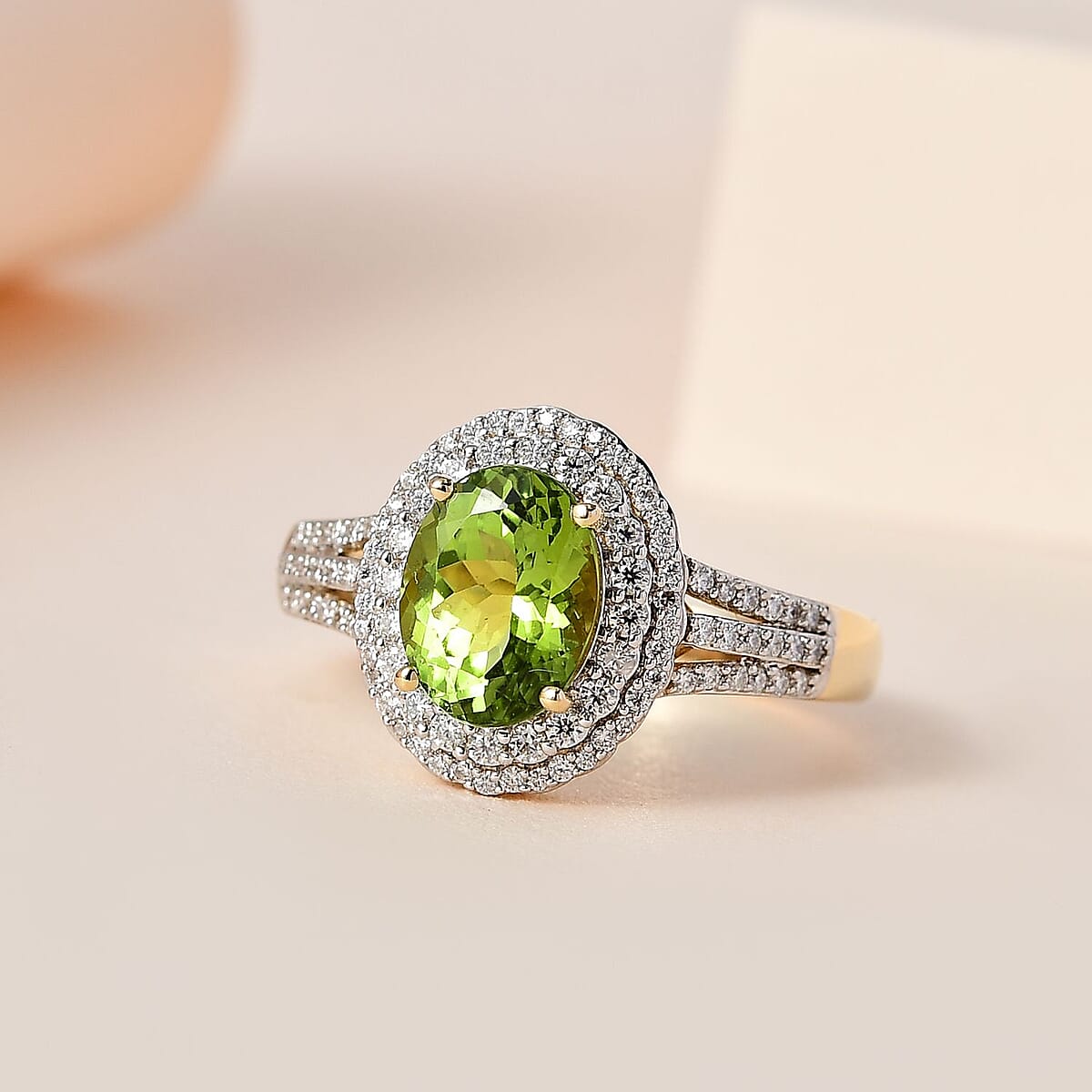 Luxoro Premium Natural Calabar Green Tourmaline and Moissanite 2.70 ctw Ring in 10K Yellow Gold (Size 8.0) image number 1