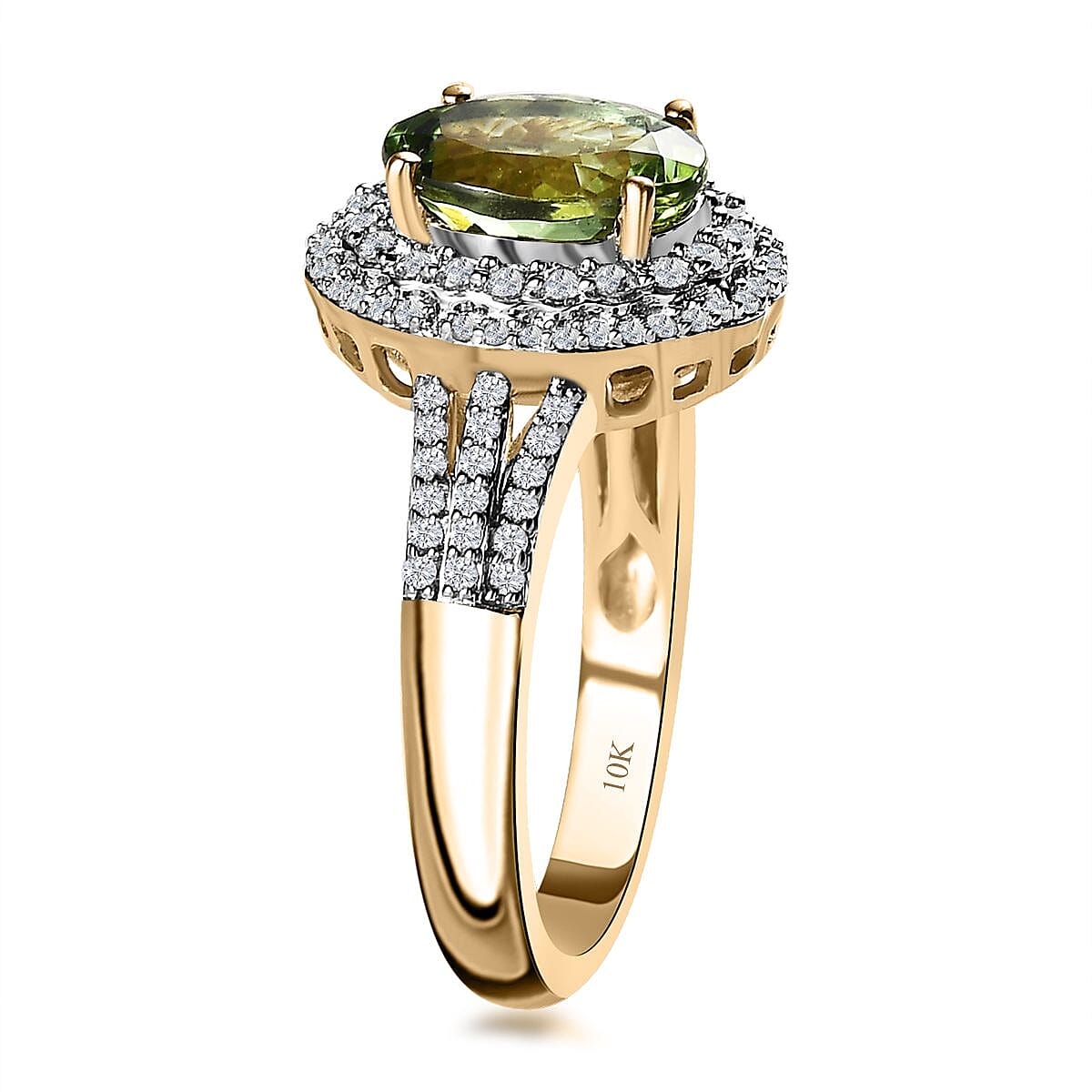 Luxoro Premium Natural Calabar Green Tourmaline and Moissanite 2.70 ctw Ring in 10K Yellow Gold (Size 9.0) image number 3