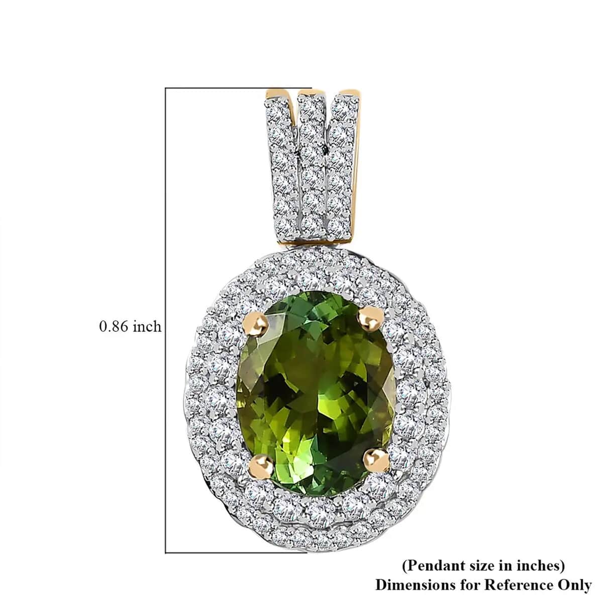 Luxoro Premium Natural Calabar Green Tourmaline and Moissanite 2.50 ctw Double Halo Pendant in 10K Yellow Gold image number 6