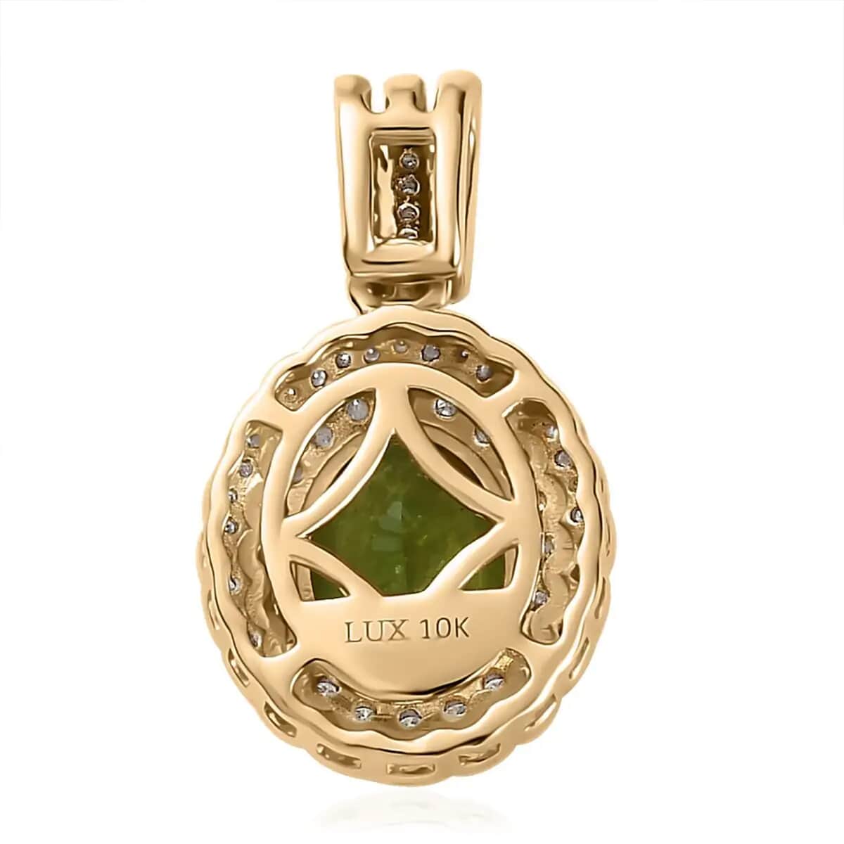 Luxoro Premium Natural Calabar Green Tourmaline and Moissanite 2.50 ctw Double Halo Pendant in 10K Yellow Gold image number 8