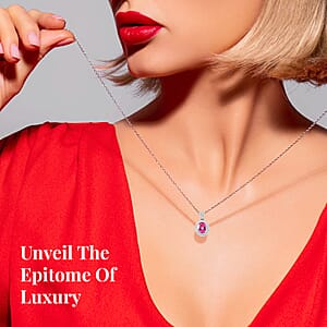 Luxoro Premium Natural Calabar Pink Tourmaline and Moissanite 2.35 ctw Double Halo Pendant without Chain in 10K Yellow Gold (Del. in 10-12 Days)