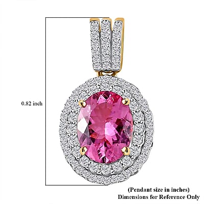Luxoro Premium Natural Calabar Pink Tourmaline and Moissanite 2.35 ctw Double Halo Pendant without Chain in 10K Yellow Gold