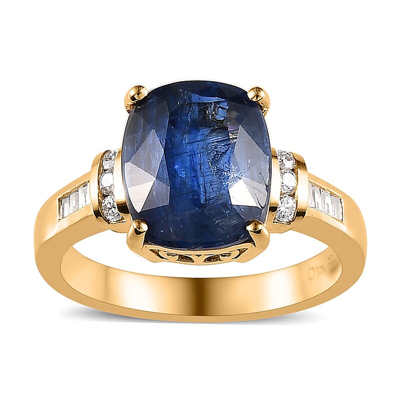 Kashmir Kyanite and Moissanite Ring in Vermeil Yellow Gold Over Sterling Silver (Size 10.0) 5.50 ctw