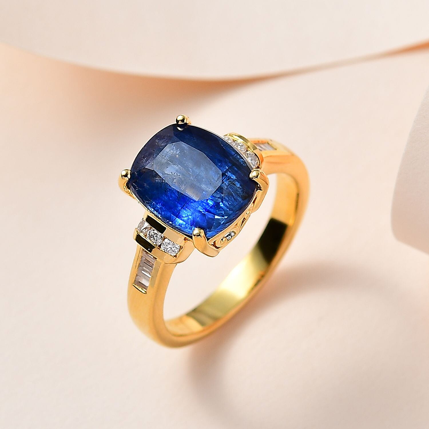 Kashmir Kyanite and Moissanite Ring in Vermeil Yellow Gold Over Sterling Silver (Size 10.0) 5.50 ctw