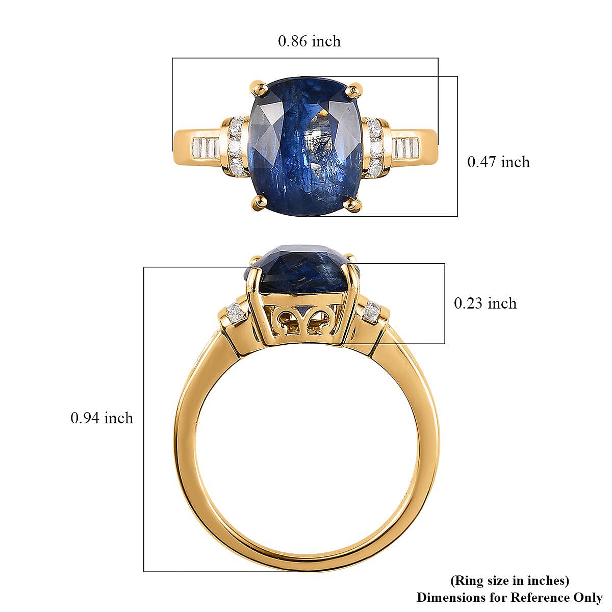 Kashmir Kyanite and Moissanite Ring in Vermeil Yellow Gold Over Sterling Silver (Size 10.0) 5.50 ctw