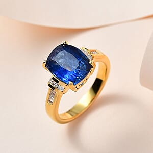 Kashmir Kyanite and Moissanite Ring in Vermeil Yellow Gold Over Sterling Silver (Size 8.0) 5.50 ctw
