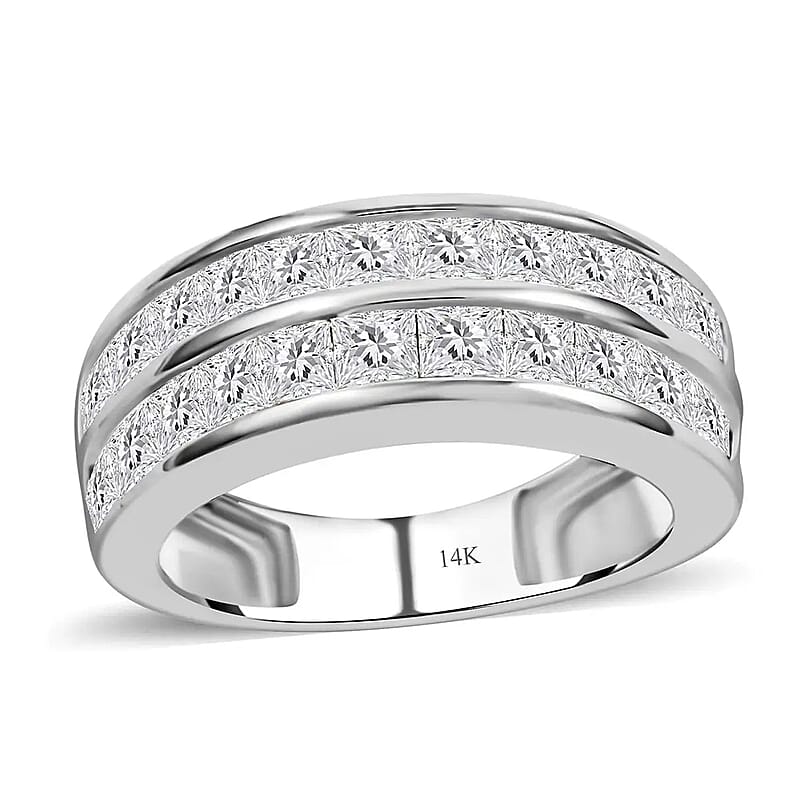 NY Closeout 14K White Gold G-H I1-I2 Diamond Half Eternity Band Ring (Size 10.0) 5.10 Grams 2.00 ctw