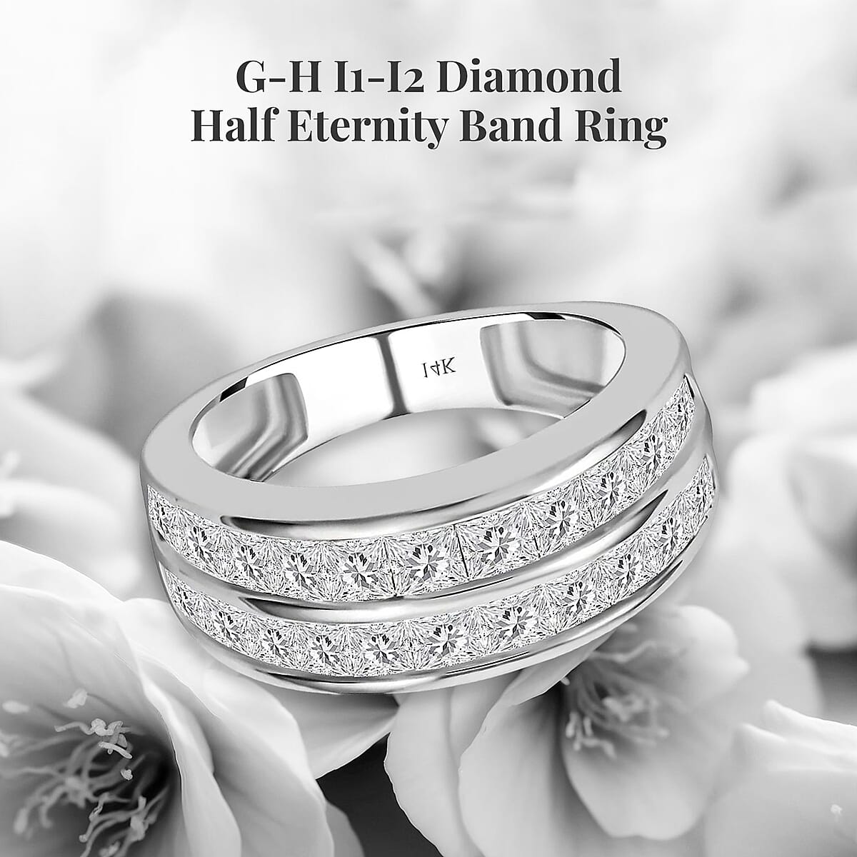 14K White Gold G-H I1-I2 Diamond Half Eternity Band Ring 5.10 Grams 2.00 ctw image number 2