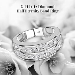 NY Closeout 14K White Gold G-H I1-I2 Diamond Half Eternity Band Ring (Size 10.0) 5.10 Grams 2.00 ctw