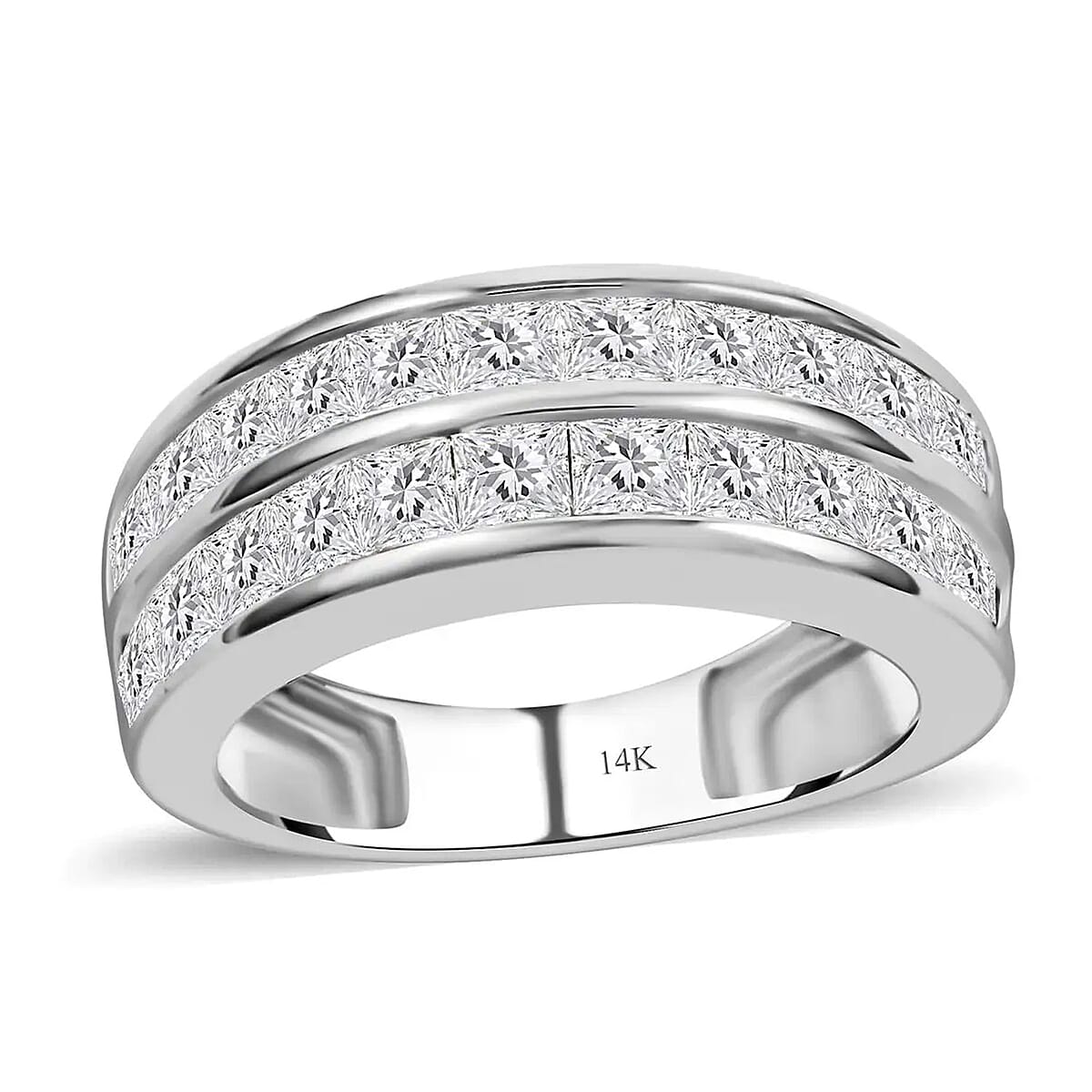 NY Closeout 14K White Gold G-H I1-I2 Diamond Half Eternity Band Ring (Size 8.5) 5.10 Grams 2.00 ctw image number 0