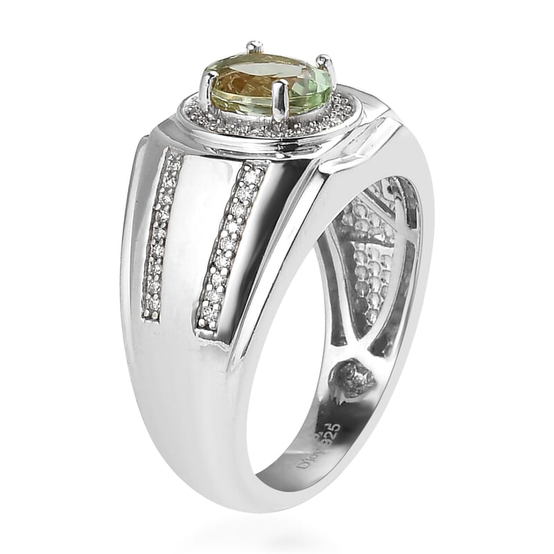 Natural Calabar Green Tourmaline and Moissanite Men's Ring in Platinum Over Sterling Silver (Size 10.0) 1.50 ctw
