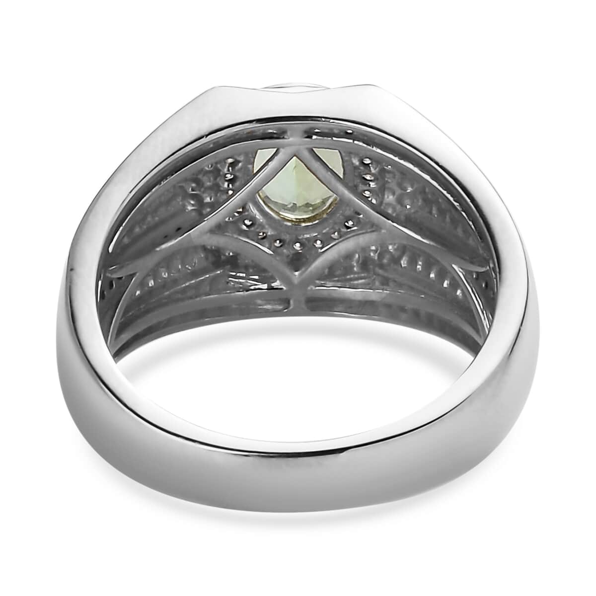 Doorbuster Natural Calabar Green Tourmaline and Moissanite Men's Ring in Platinum Over Sterling Silver (Size 10.0) 1.50 ctw image number 3