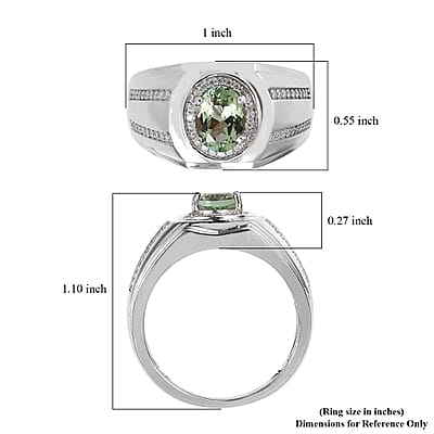 Natural Calabar Green Tourmaline and Moissanite Men's Ring in Platinum Over Sterling Silver (Size 10.0) 1.50 ctw